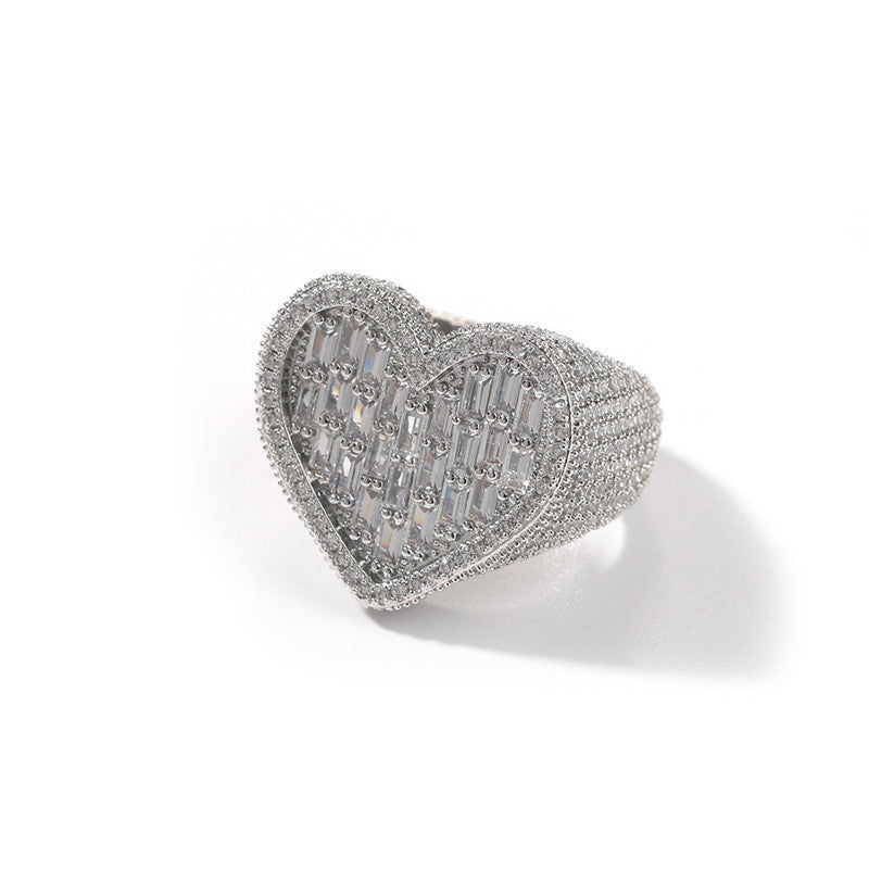 Iced Out Heart Baguette Ring