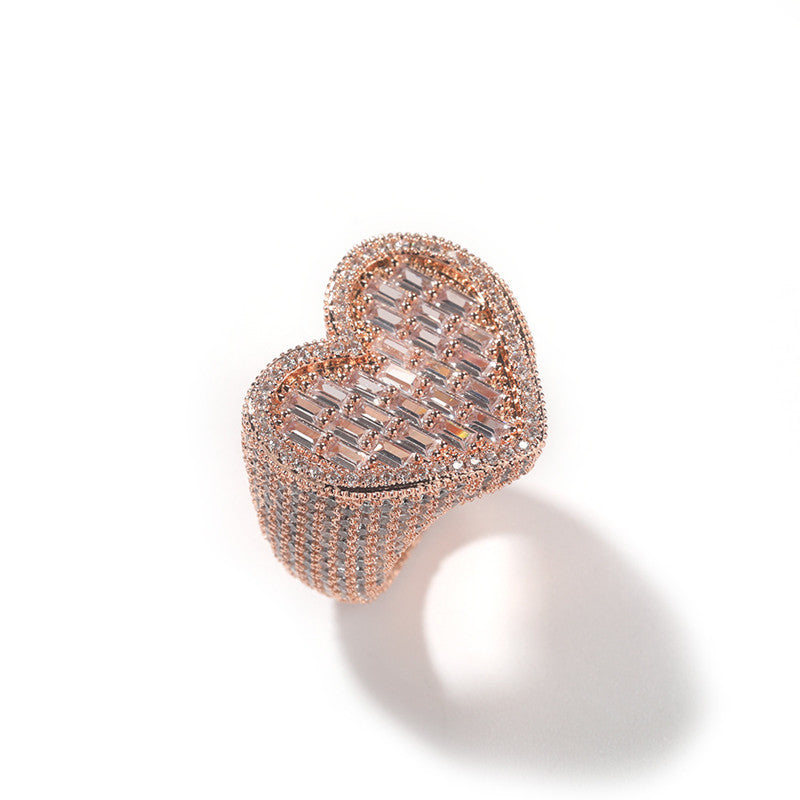 Iced Out Heart Baguette Ring