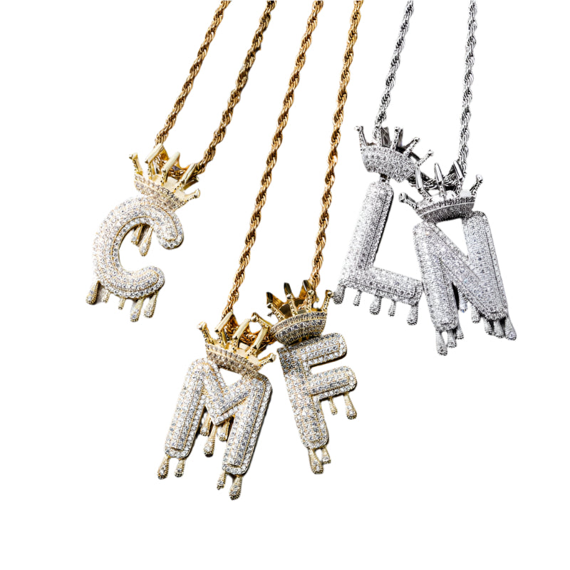 Iced Out Alphabet Crown Pendant