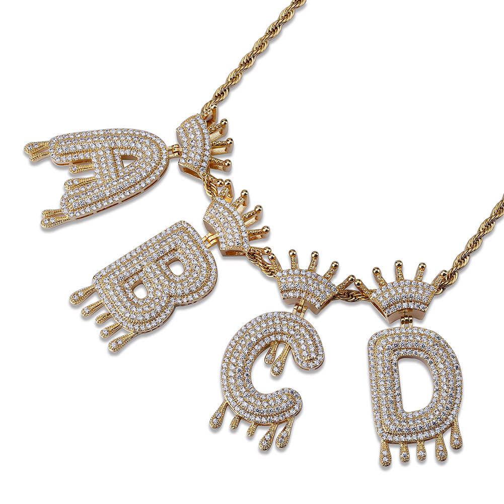 Iced Out Alphabet Crown Pendant