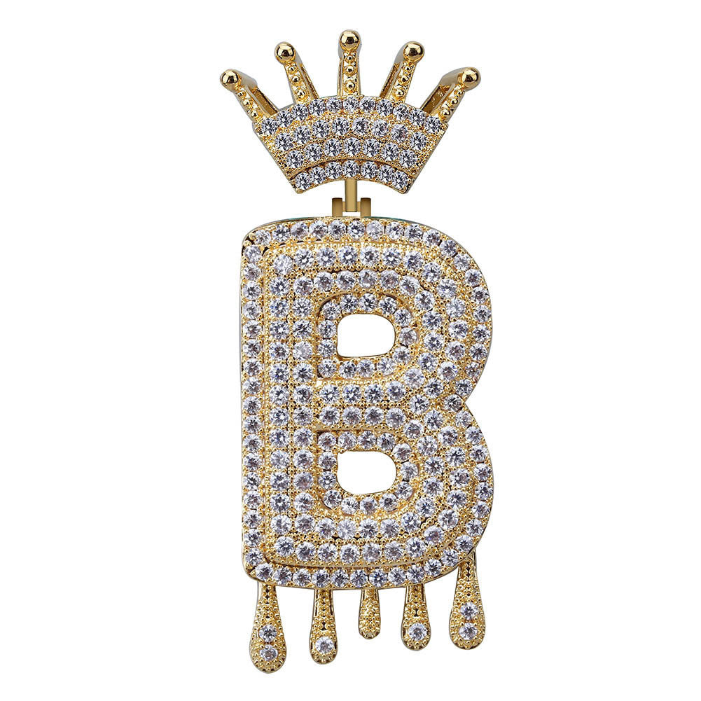 Iced Out Alphabet Crown Pendant