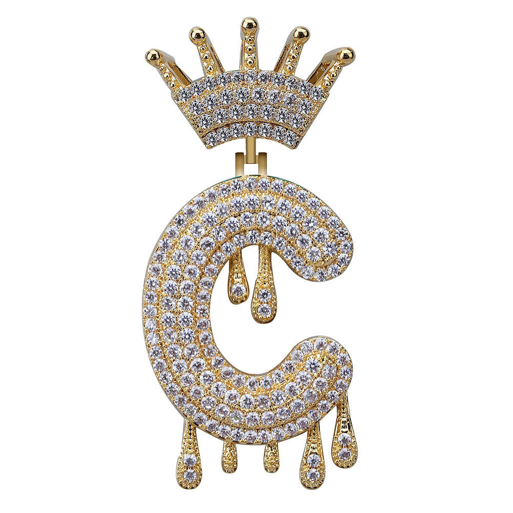 Iced Out Alphabet Crown Pendant