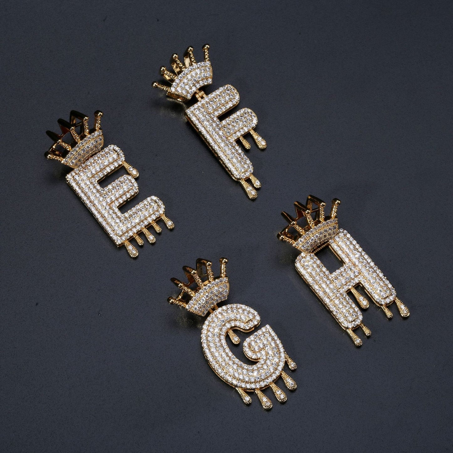 Iced Out Alphabet Crown Pendant