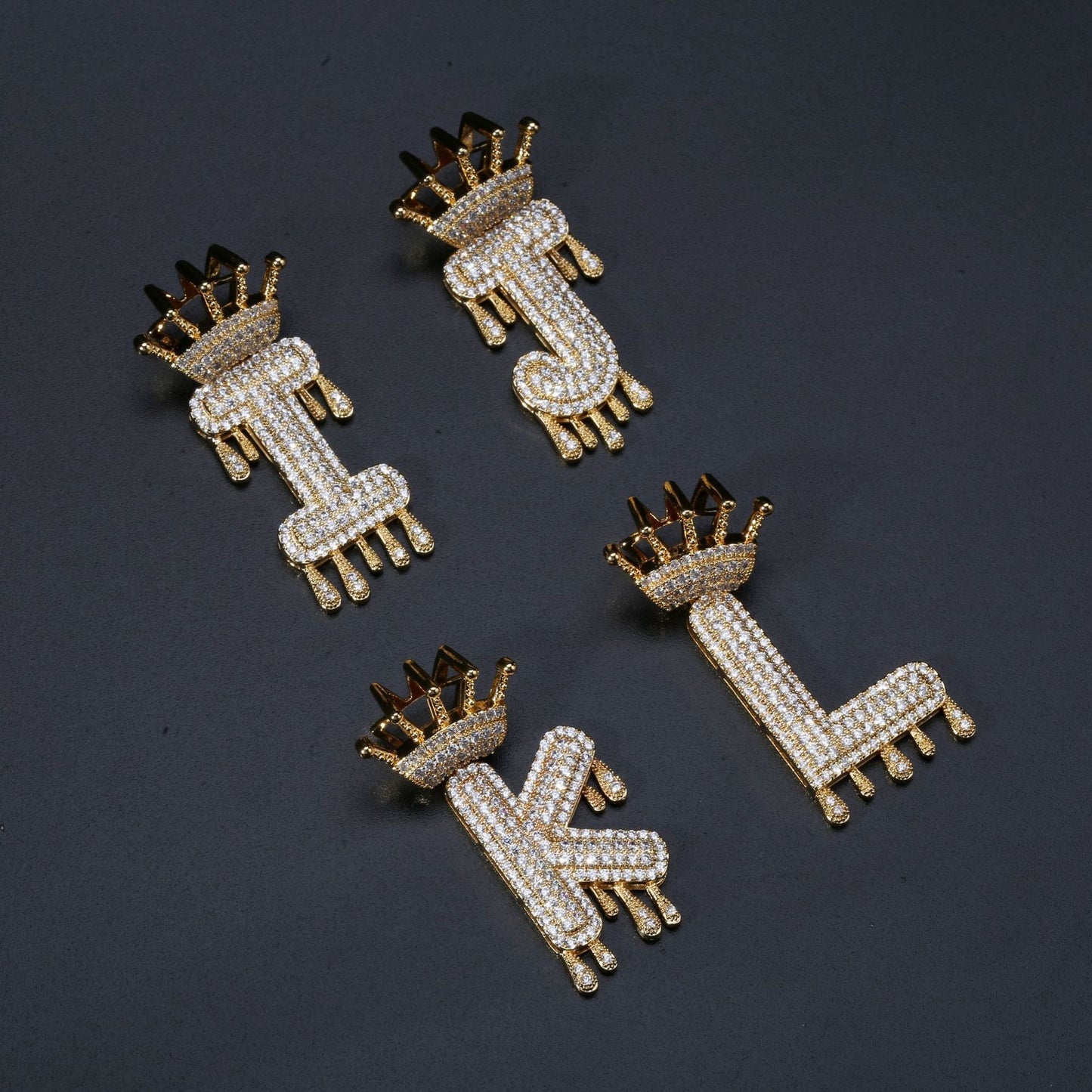 Iced Out Alphabet Crown Pendant