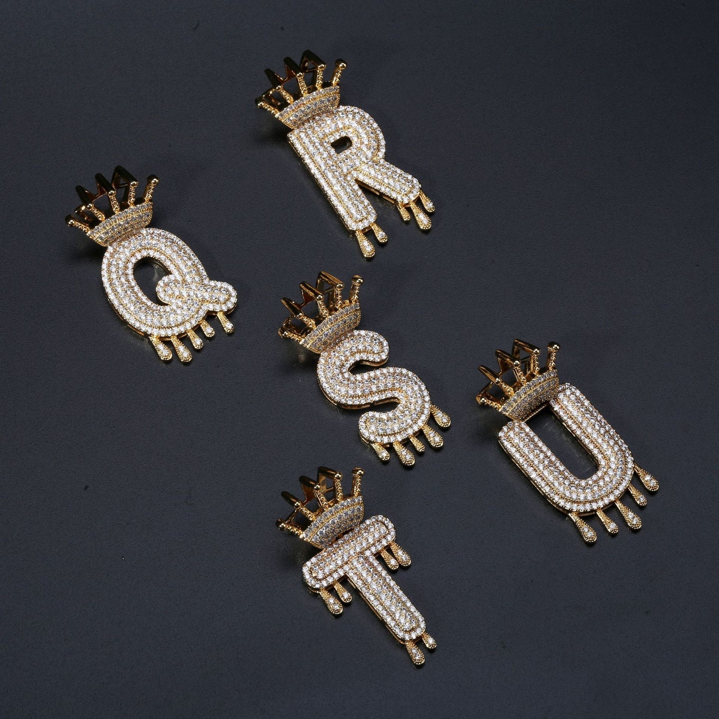 Iced Out Alphabet Crown Pendant