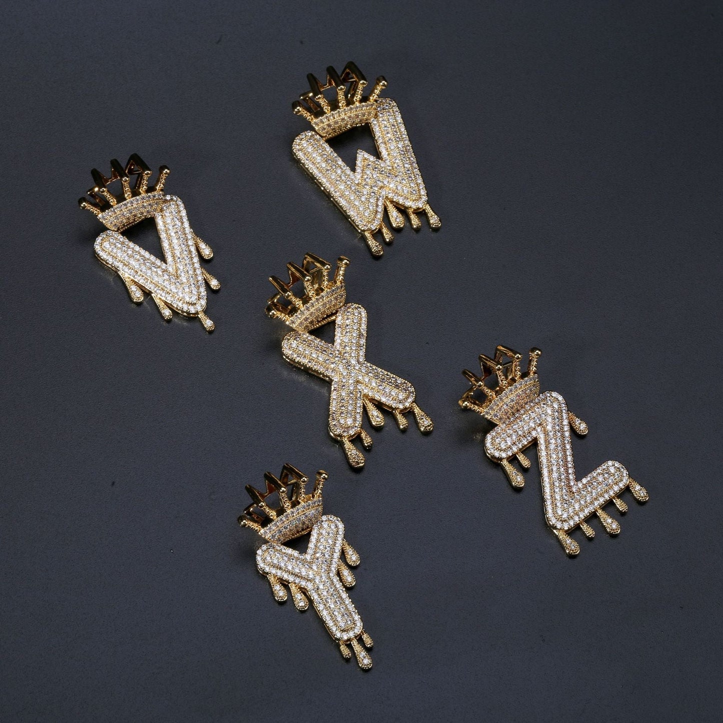 Iced Out Alphabet Crown Pendant