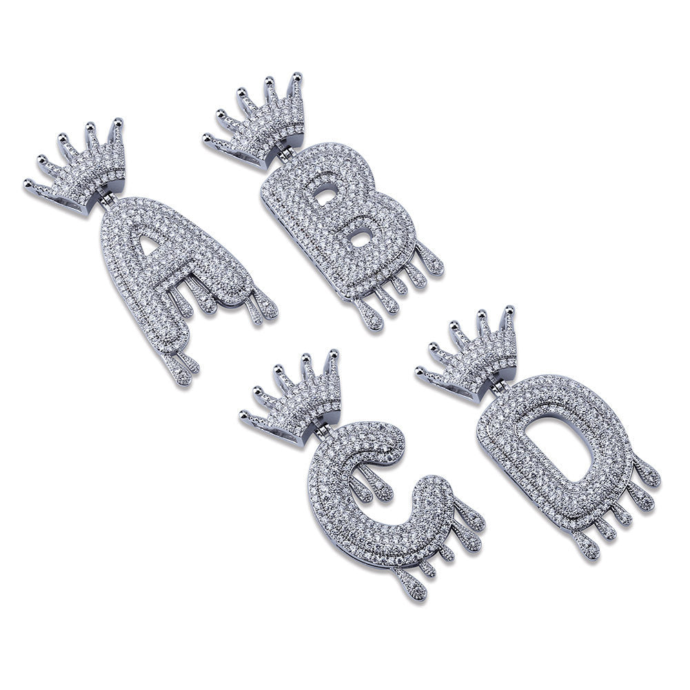 Iced Out Alphabet Crown Pendant
