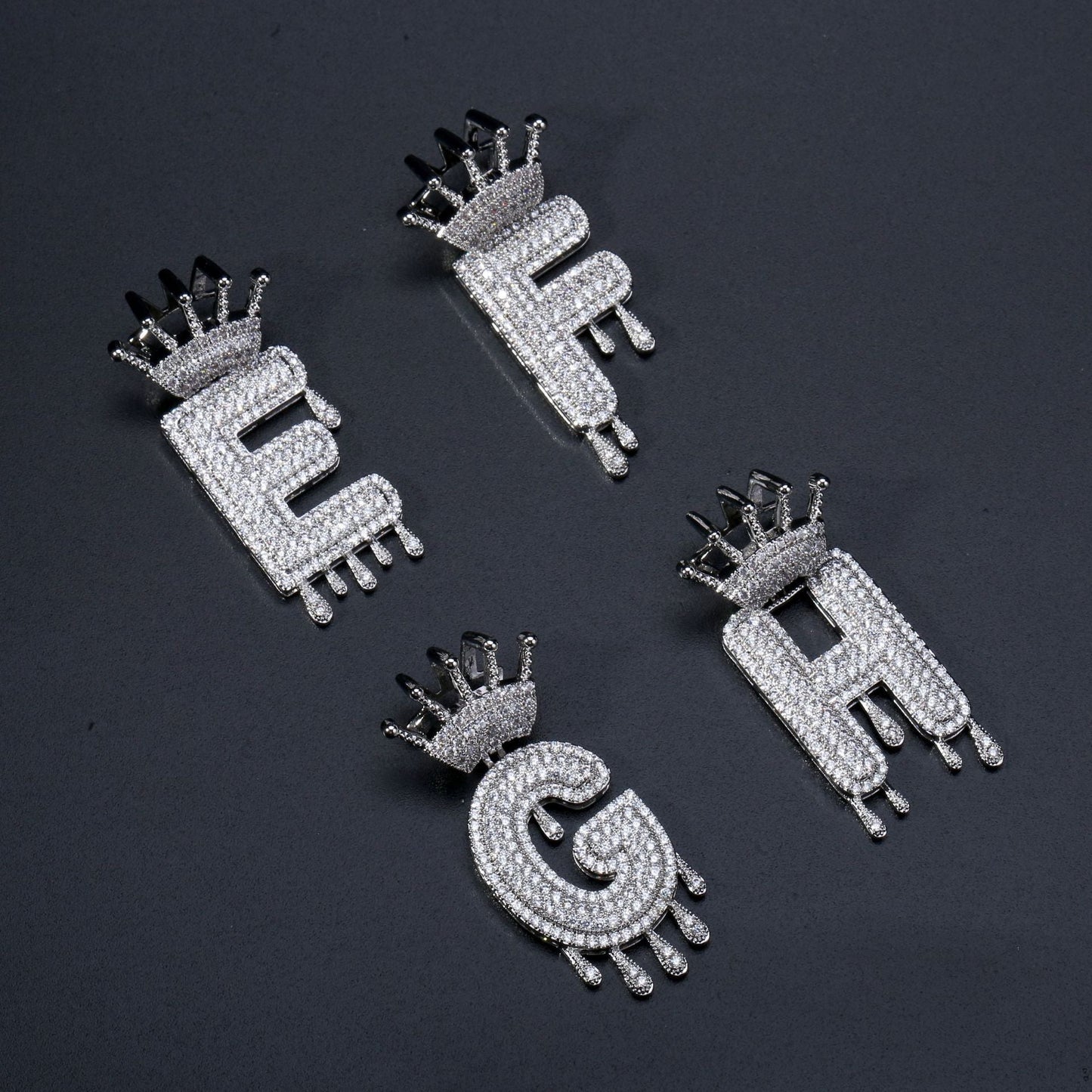 Iced Out Alphabet Crown Pendant