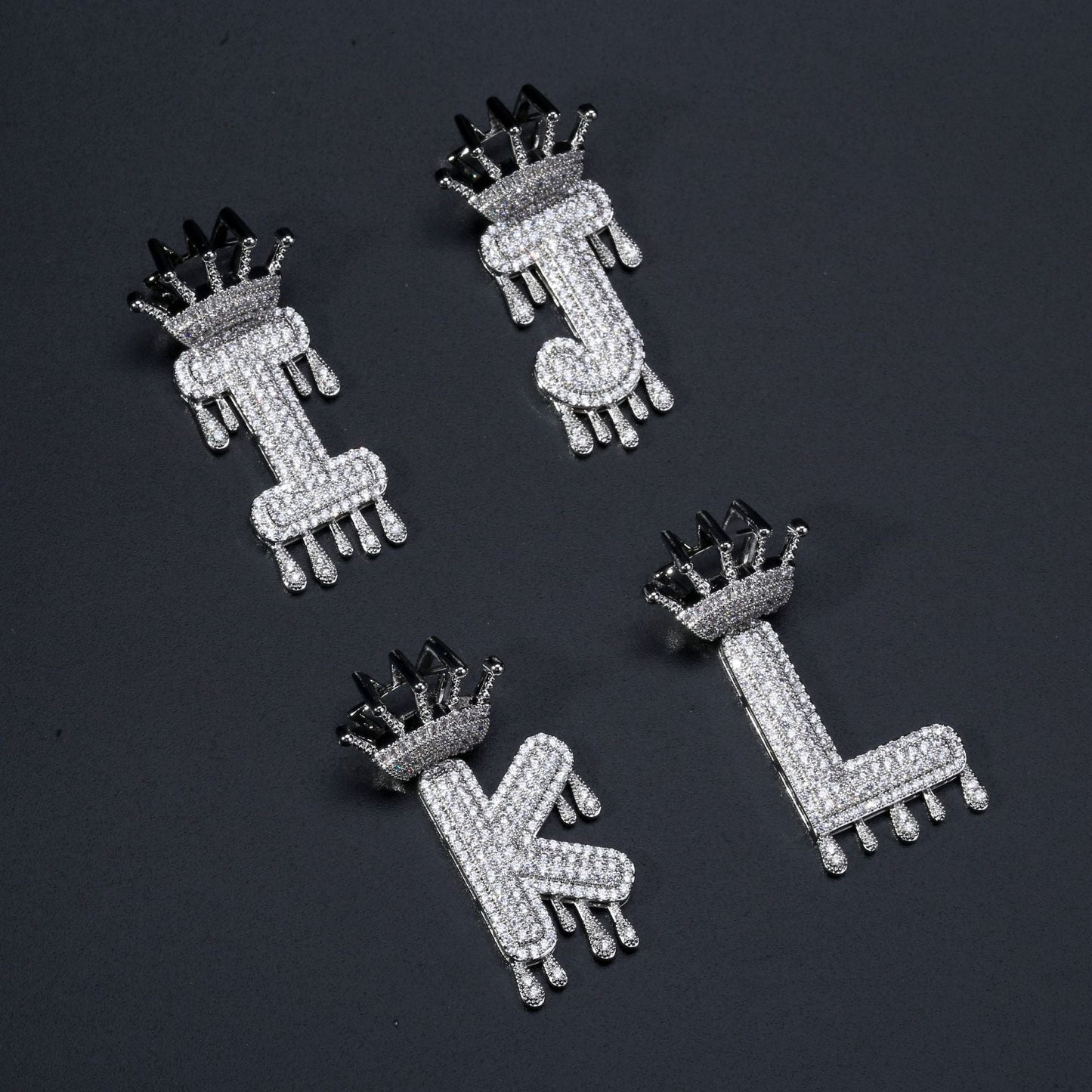 Iced Out Alphabet Crown Pendant