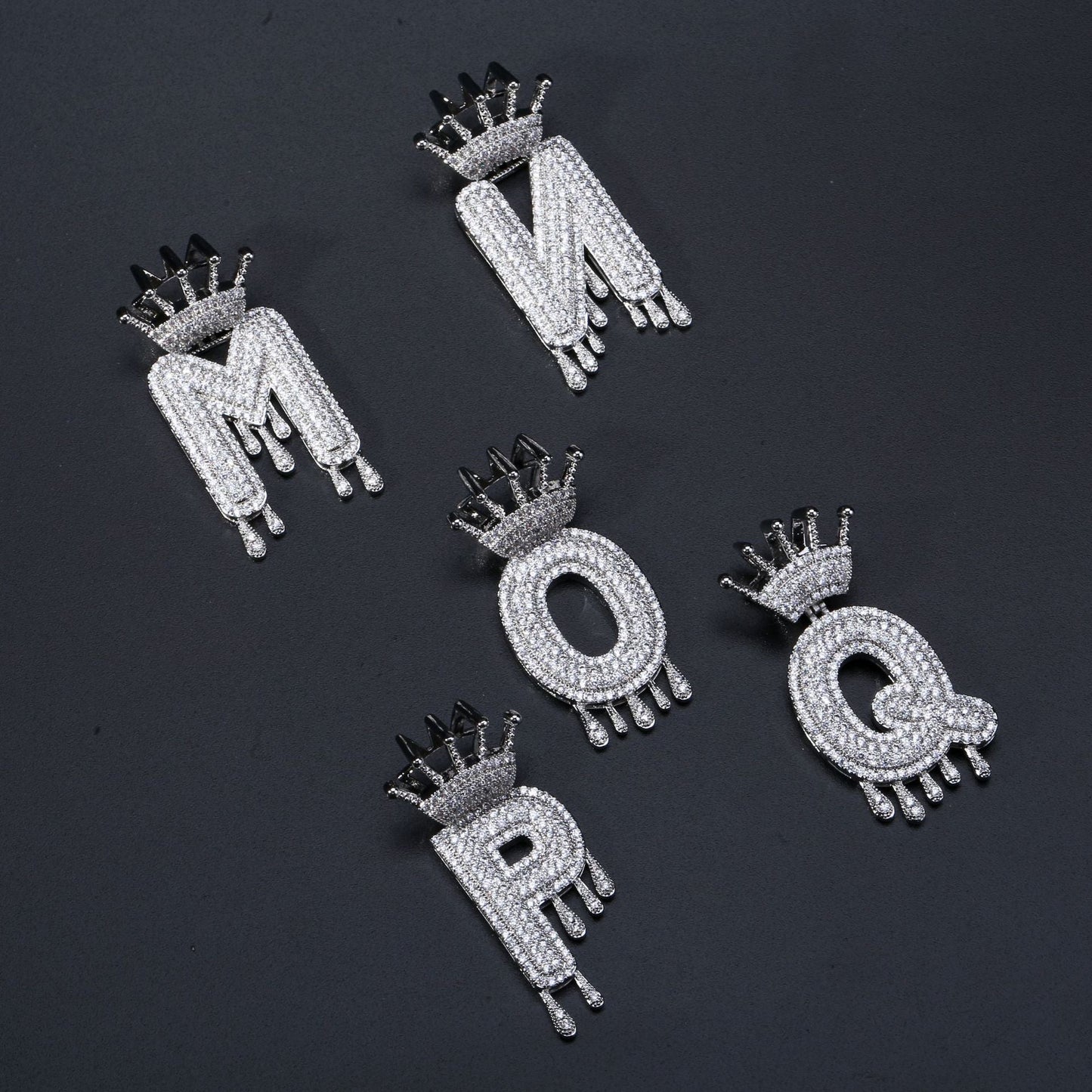 Iced Out Alphabet Crown Pendant