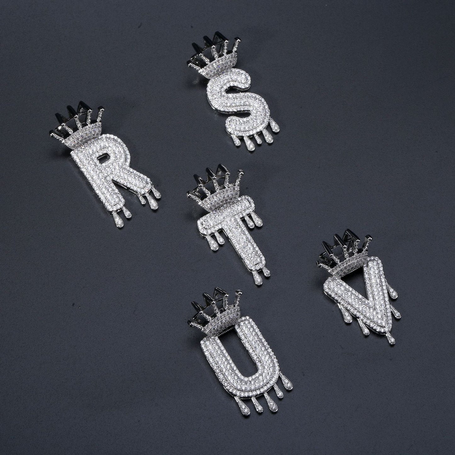 Iced Out Alphabet Crown Pendant