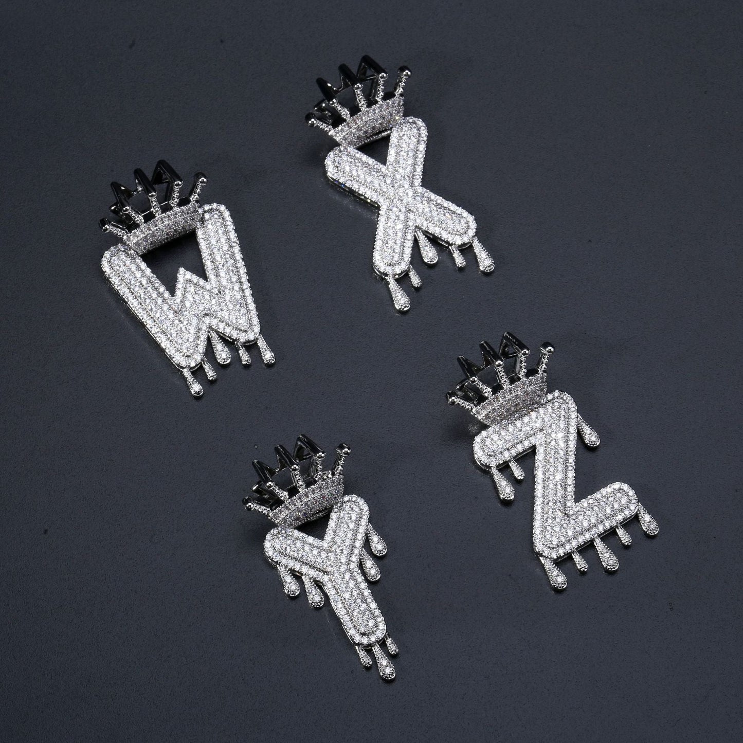 Iced Out Alphabet Crown Pendant