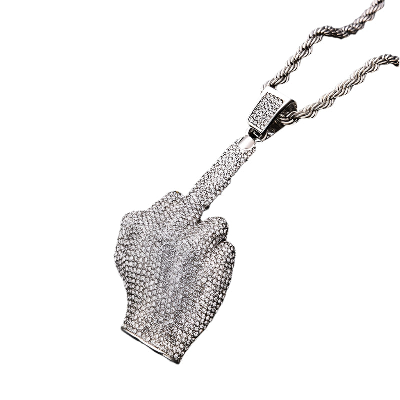 Iced Out Middle Finger Pendant - DATNEWDRIP