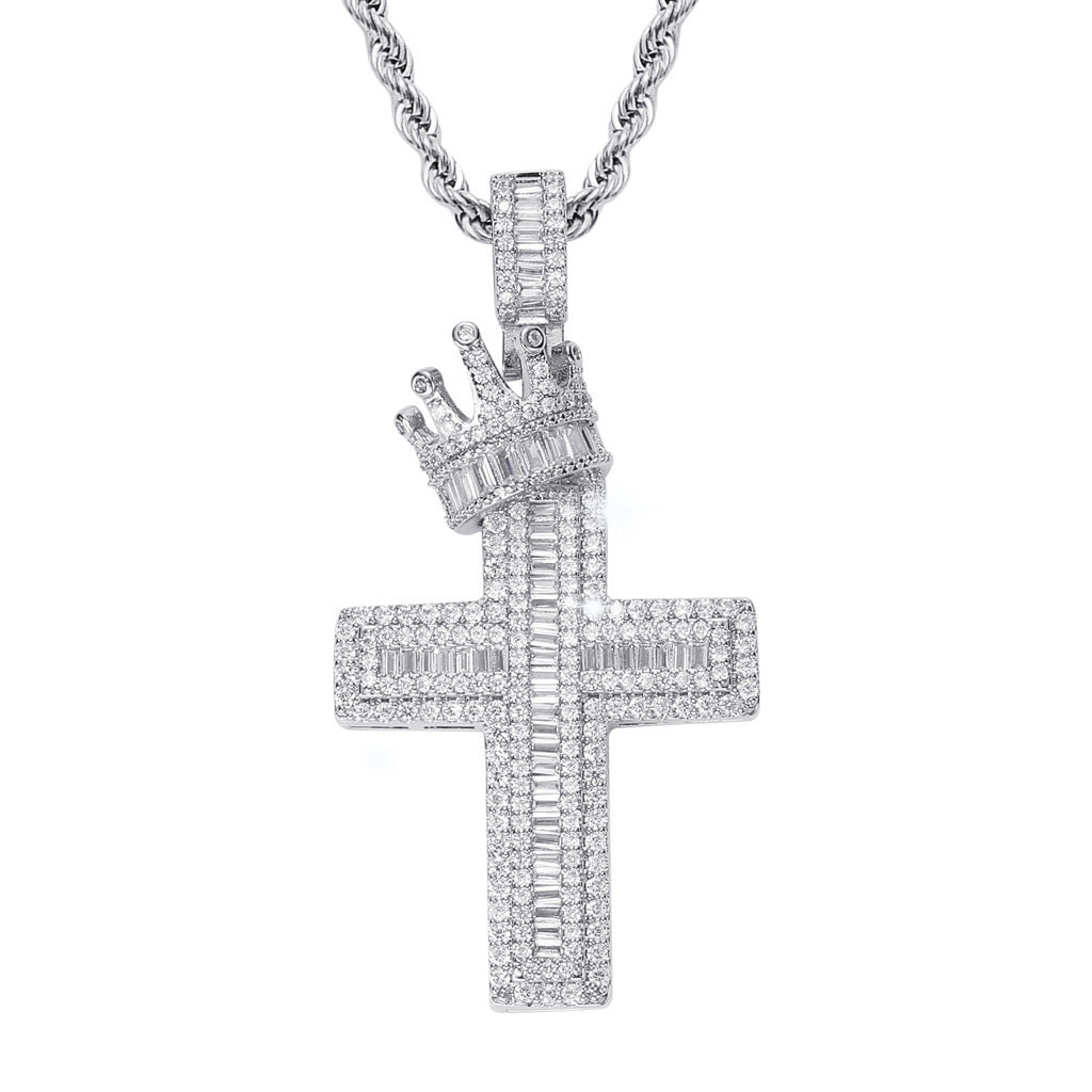 Iced Out Cross & Crown Pendant - DATNEWDRIP