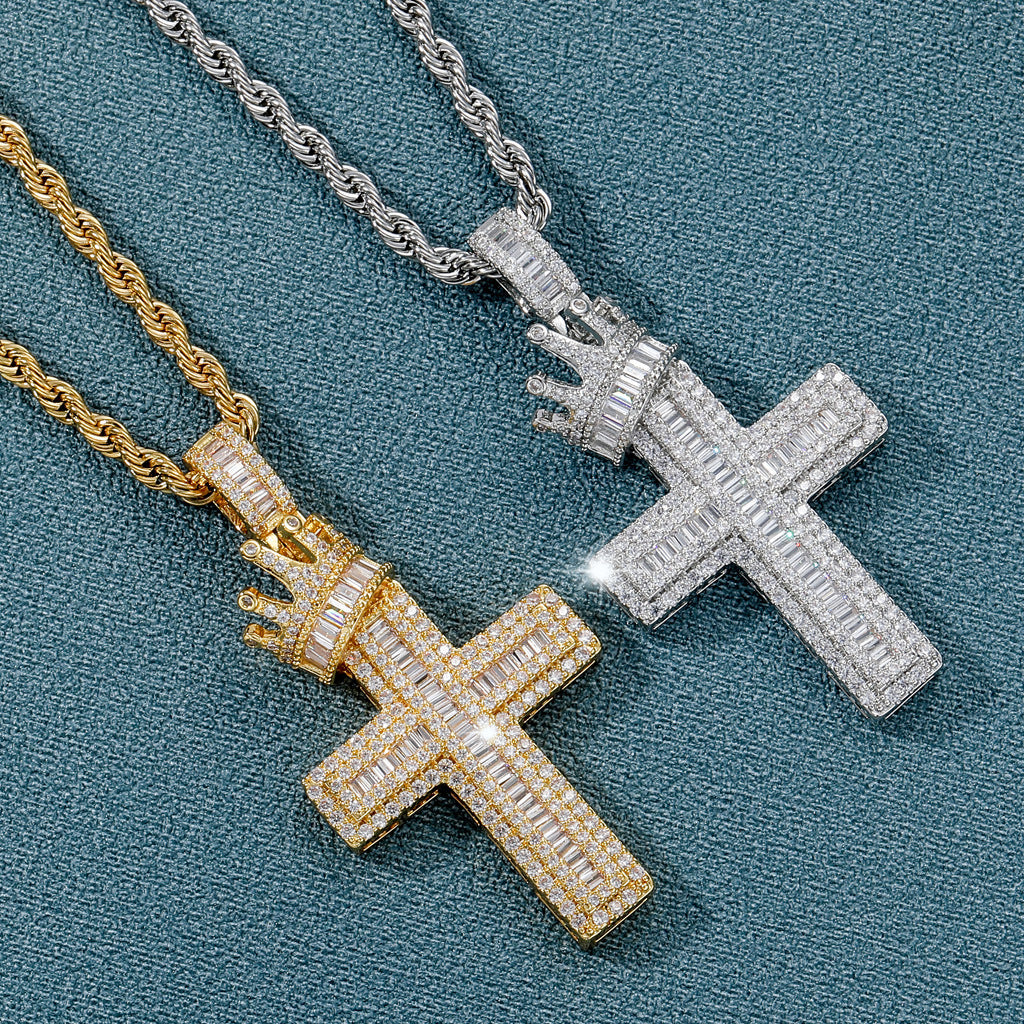Iced Out Cross & Crown Pendant - DATNEWDRIP
