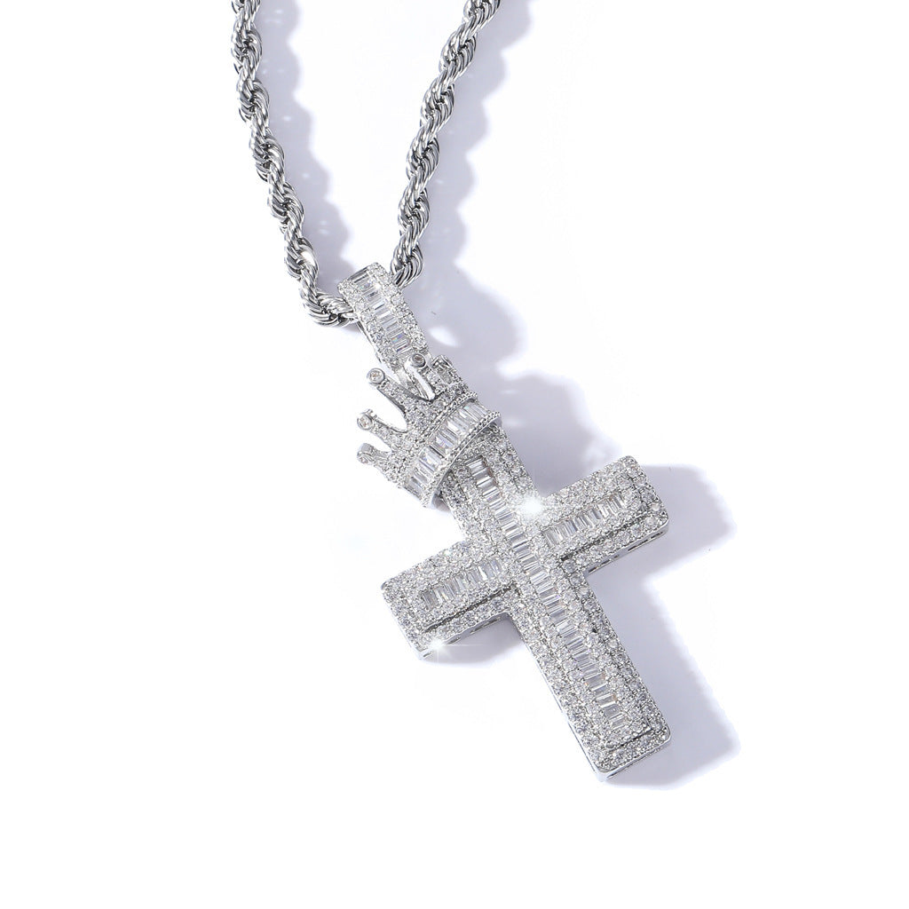Iced Out Cross & Crown Pendant - DATNEWDRIP