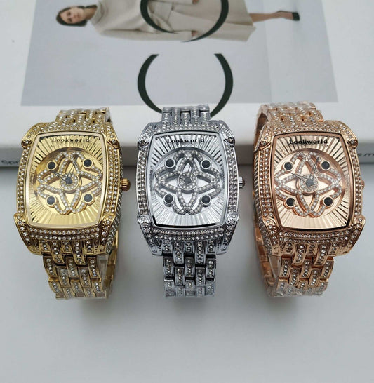 Iced Out Rectangle Face Ladies Watch