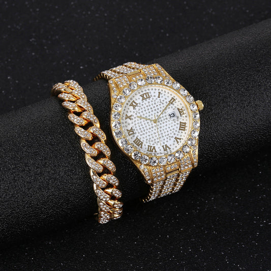Iced Out White Face 2 Piece Watch Box Set