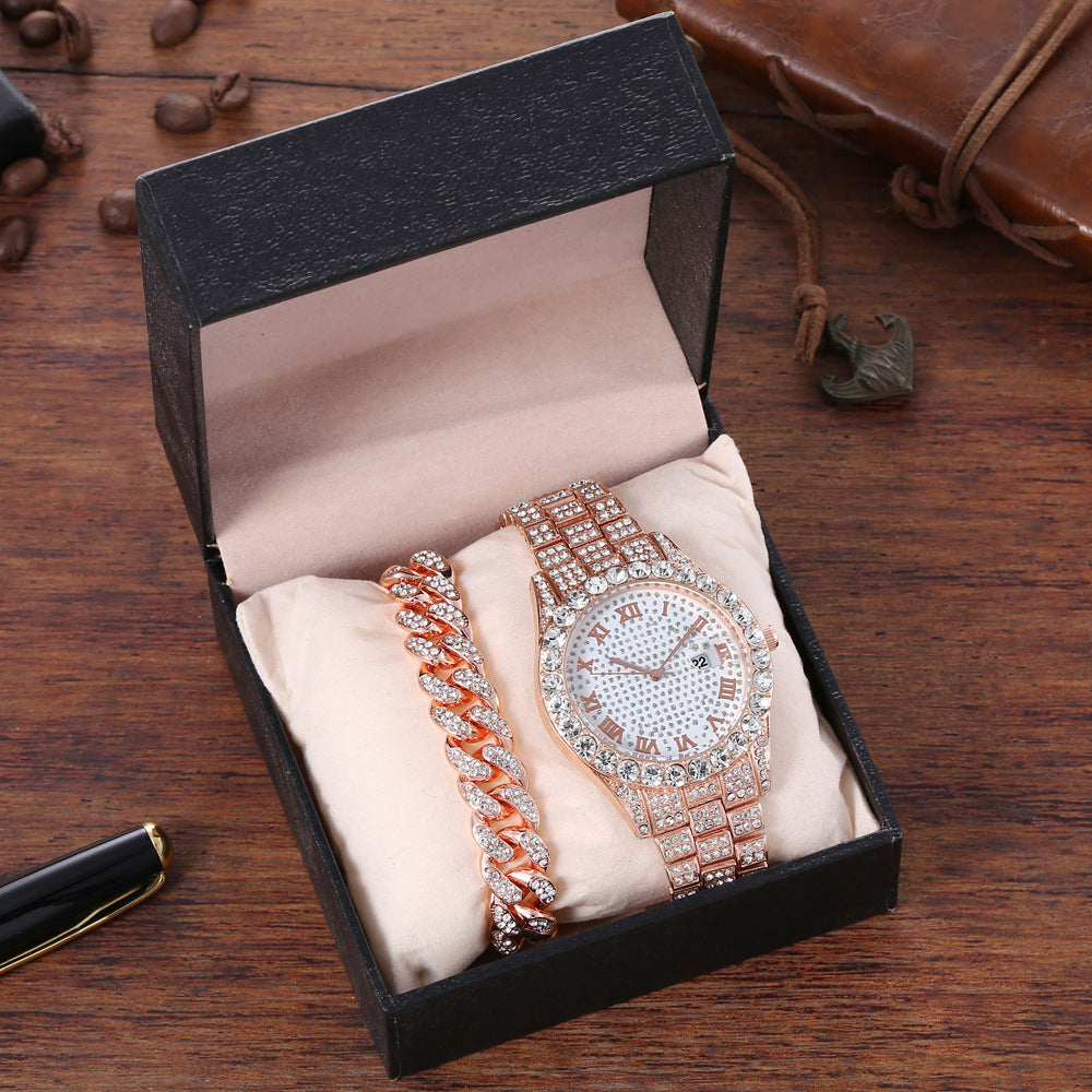 Iced Out White Face 2 Piece Watch Box Set