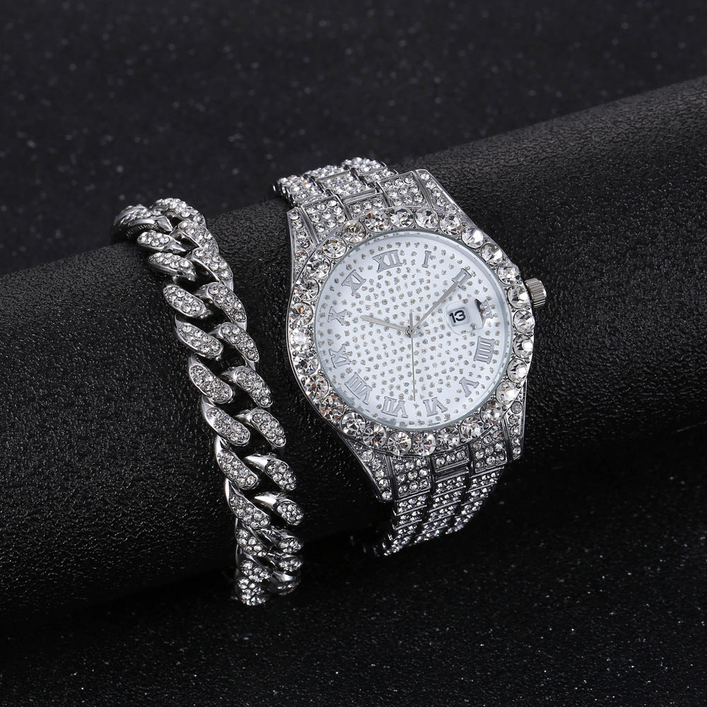 Iced Out White Face 2 Piece Watch Box Set