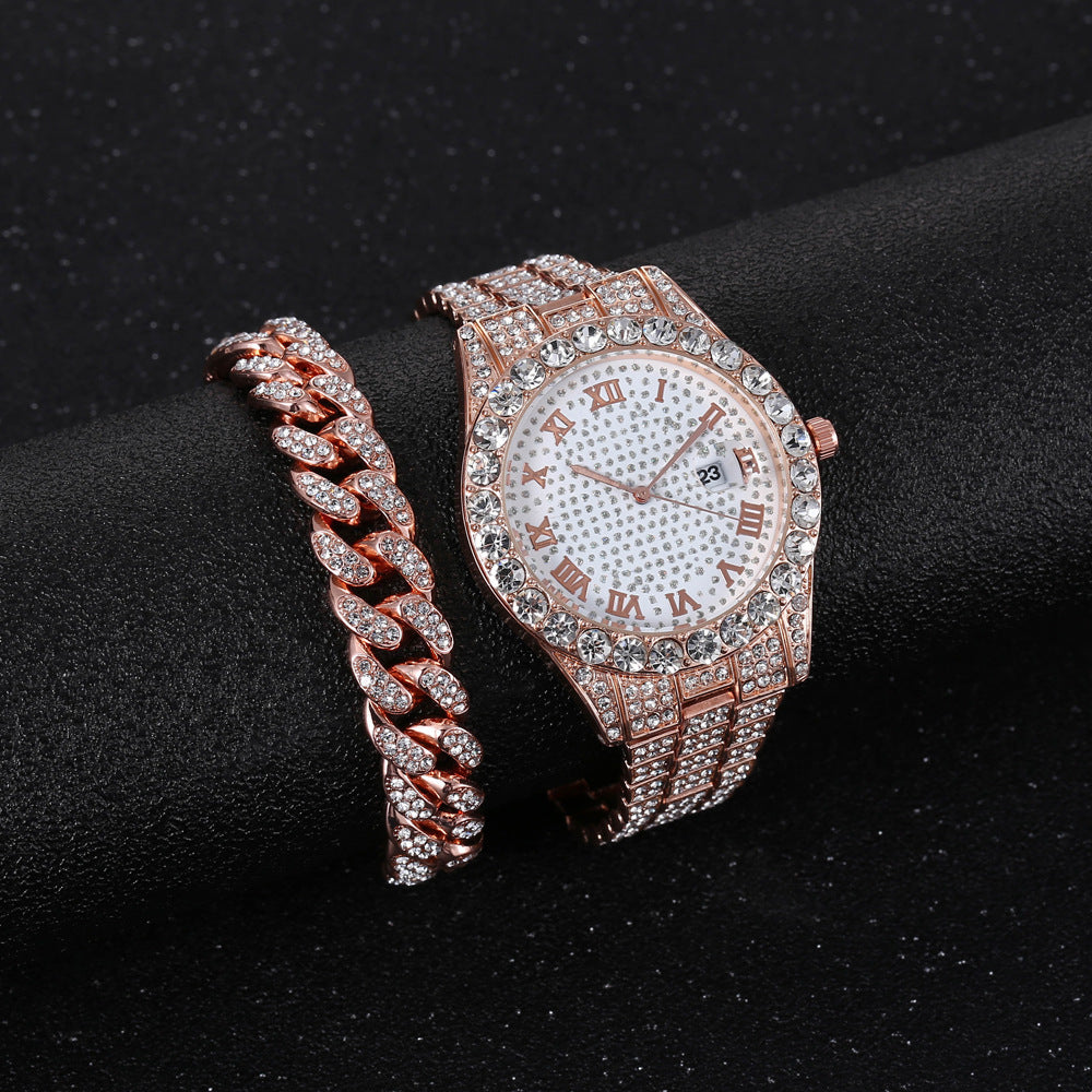 Iced Out White Face 2 Piece Watch Box Set