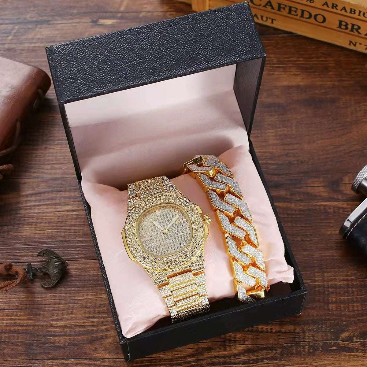 Iced Out Watch & Bracelet Box Set
