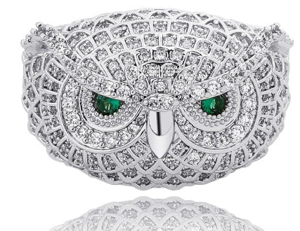 Iced Out Green Eye Owl Ring