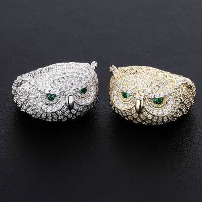 Iced Out Green Eye Owl Ring