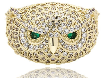 Iced Out Green Eye Owl Ring