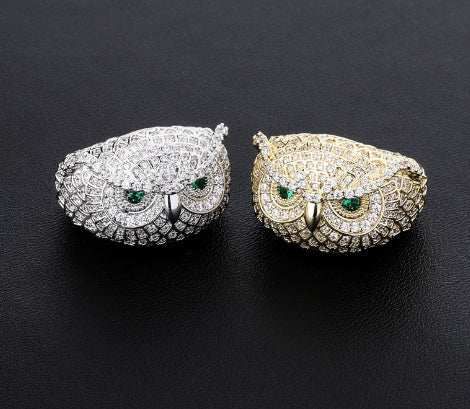 Iced Out Green Eye Owl Ring
