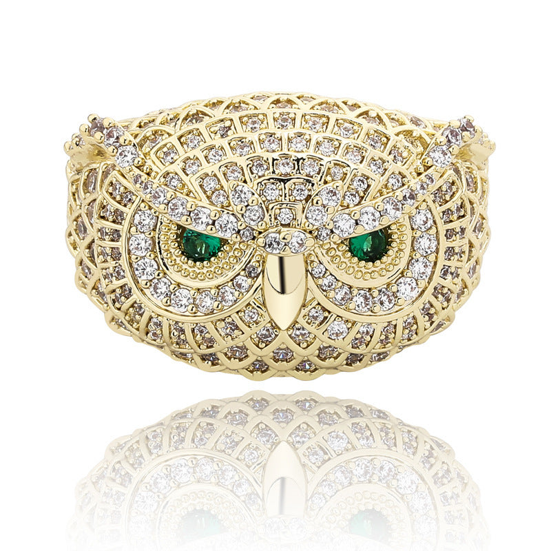 Iced Out Green Eye Owl Ring
