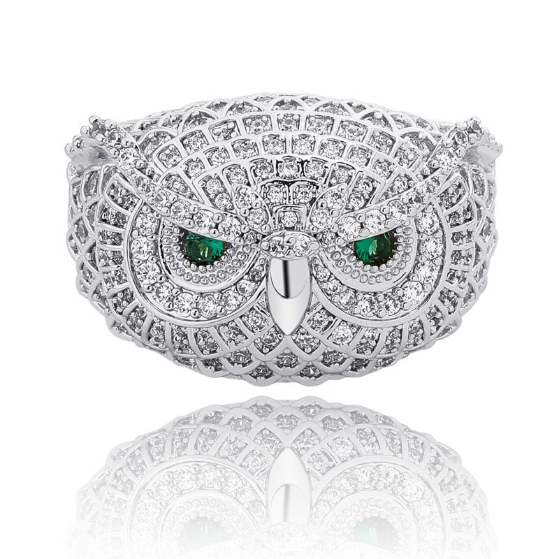 Iced Out Green Eye Owl Ring