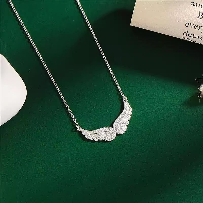 S925 Sterling Silver Iced Angel Wings Pendant & Chain - DATNEWDRIP