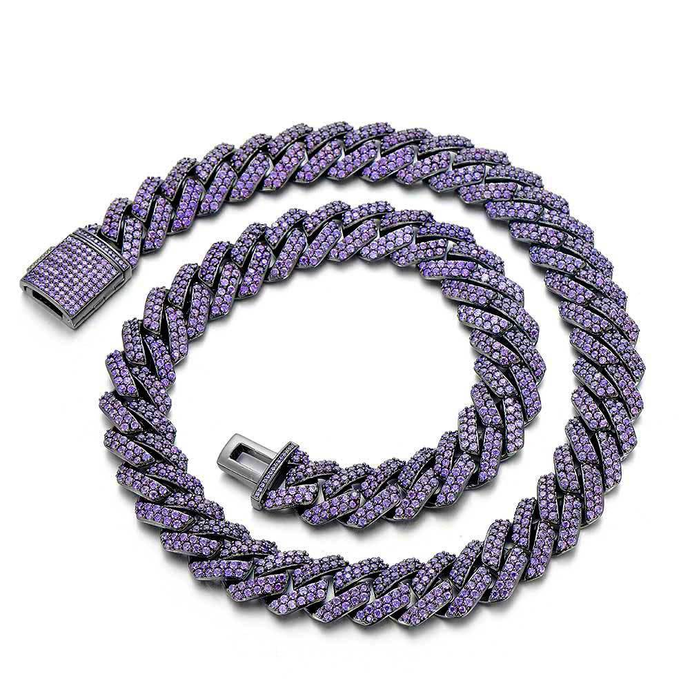 15mm Cuban Link Chain Style Gold Platinum Purple Bracelet 1