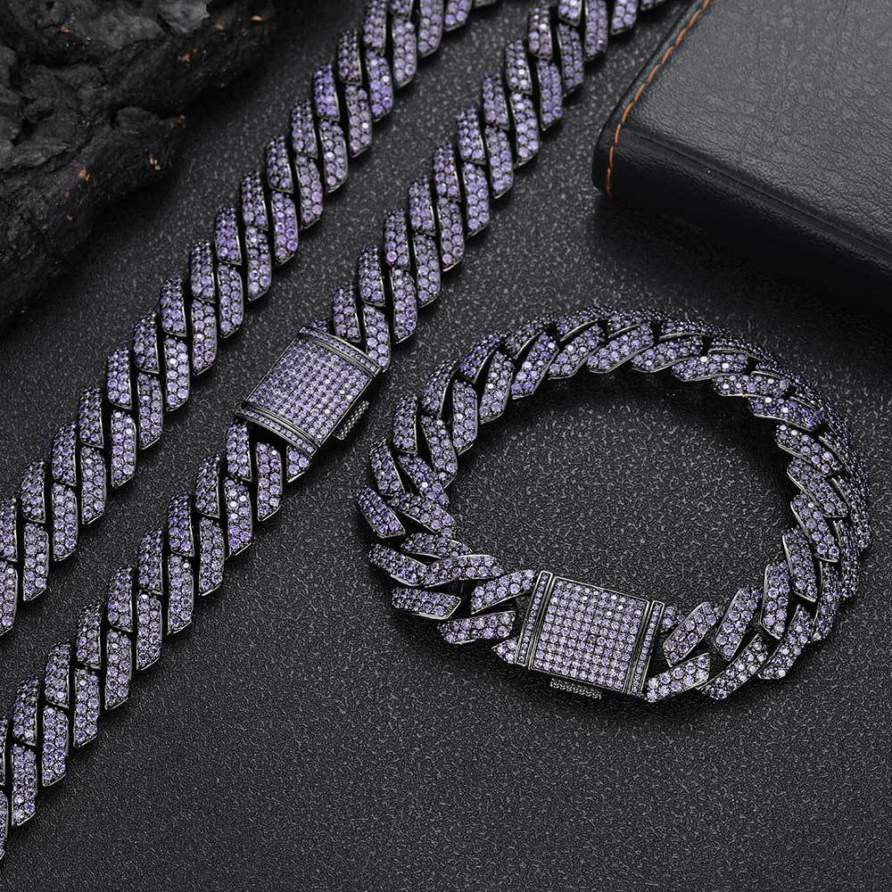 15mm Cuban Link Chain Style Gold Platinum Purple Bracelet 1