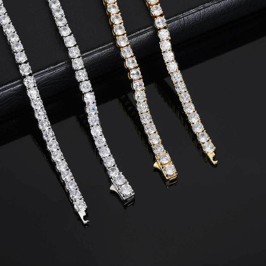 European Hip Hop Diamond Spring Fastener Tennis Chain Zircon Men's Necklace Bracelet Jewelry - DATNEWDRIP
