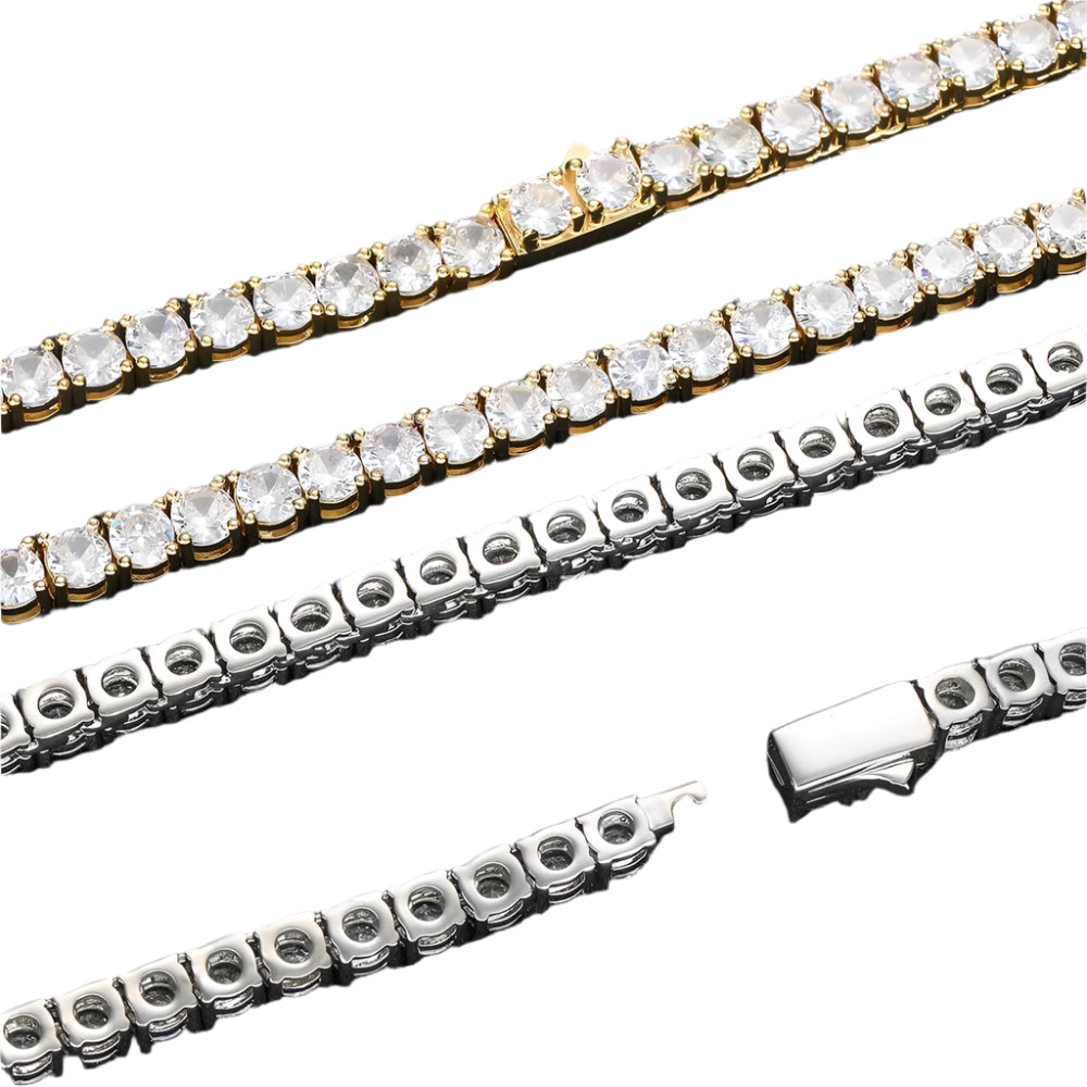 European Hip Hop Diamond Spring Fastener Tennis Chain Zircon Men's Necklace Bracelet Jewelry - DATNEWDRIP