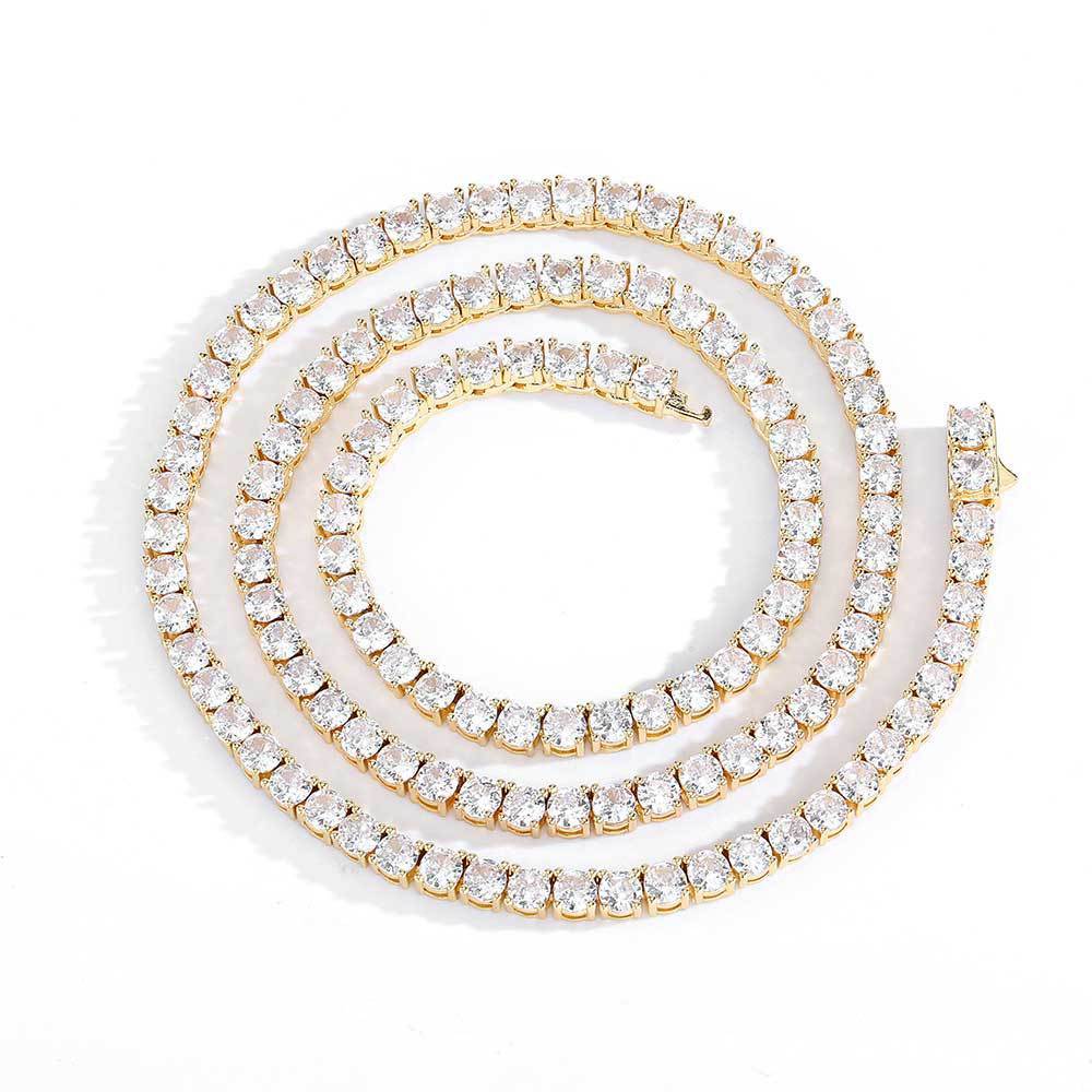 European Hip Hop Diamond Spring Fastener Tennis Chain Zircon Men's Necklace Bracelet Jewelry - DATNEWDRIP