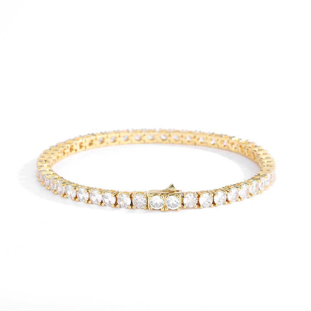 European Hip Hop Diamond Spring Fastener Tennis Chain Zircon Men's Necklace Bracelet Jewelry - DATNEWDRIP