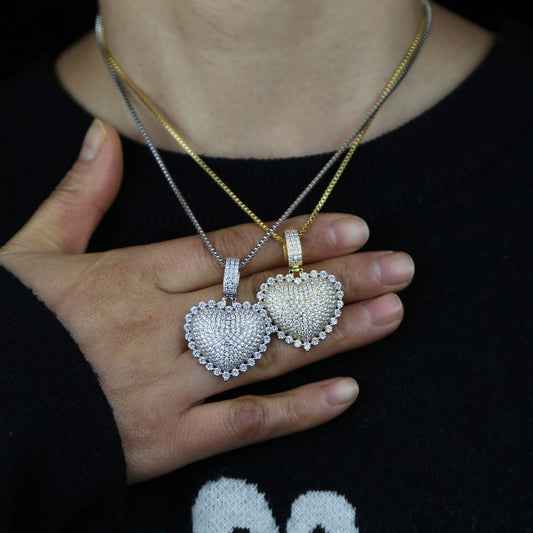 Hip Hop Heart Full Diamond Love Zircon Pendant Necklace - DATNEWDRIP