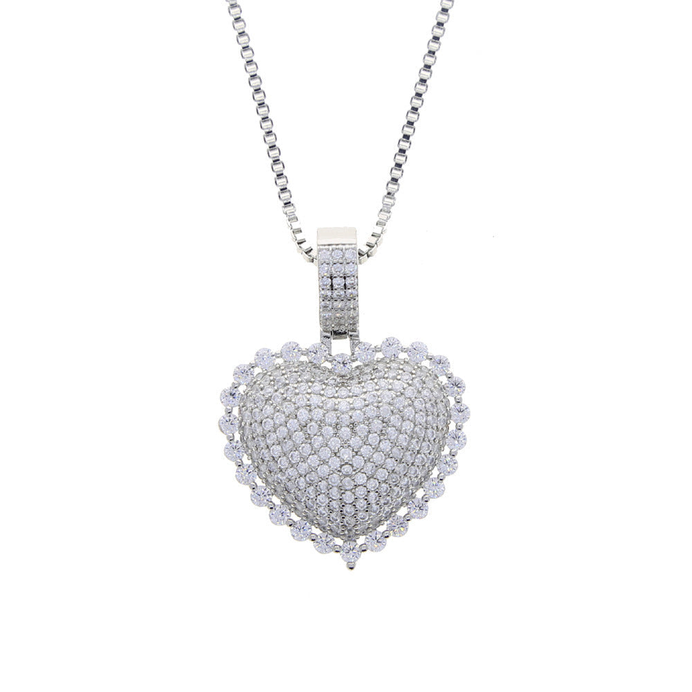 Hip Hop Heart Full Diamond Love Zircon Pendant Necklace