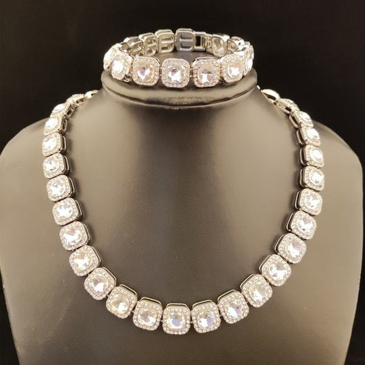 Iced Out Large Square Gem Necklace Chain