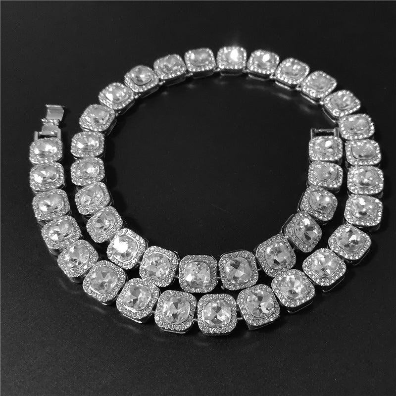 Iced Out Large Square Gem Necklace Chain
