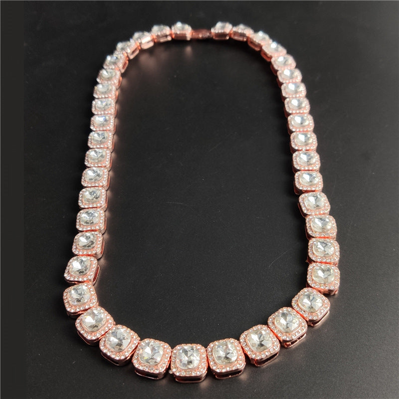 Iced Out Large Square Gem Necklace Chain
