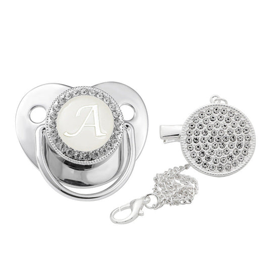 Iced Out Baby Silver 26 Letter Soothing Pacifier - DATNEWDRIP