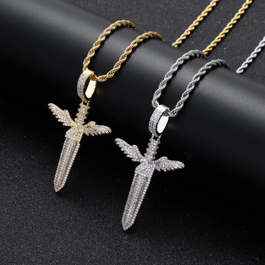 Iced Out Angel Sword Pendant - DATNEWDRIP