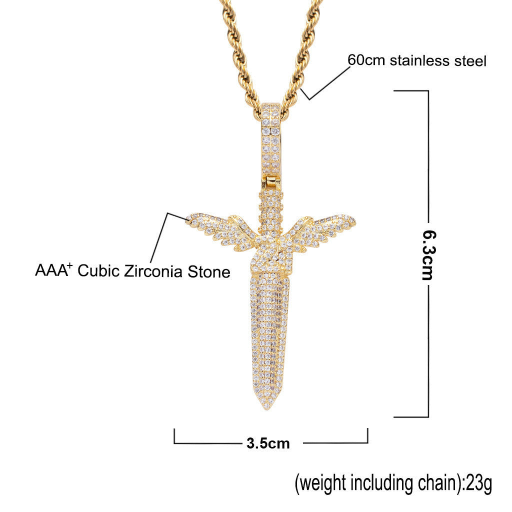 Iced Out Angel Sword Pendant - DATNEWDRIP
