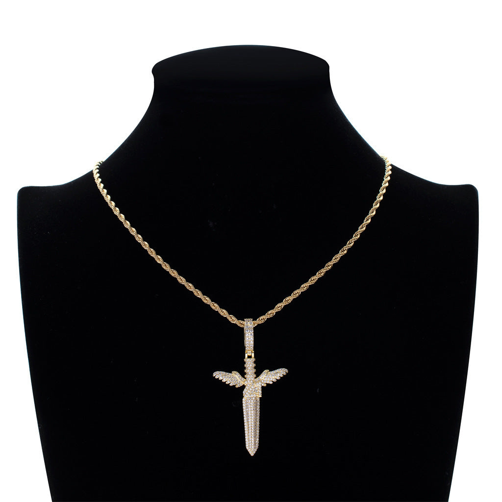 Iced Out Angel Sword Pendant - DATNEWDRIP