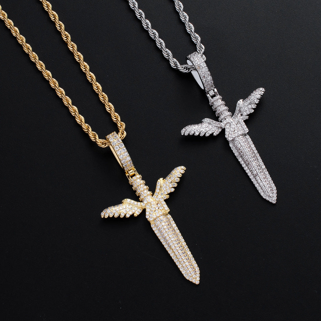 Iced Out Angel Sword Pendant - DATNEWDRIP