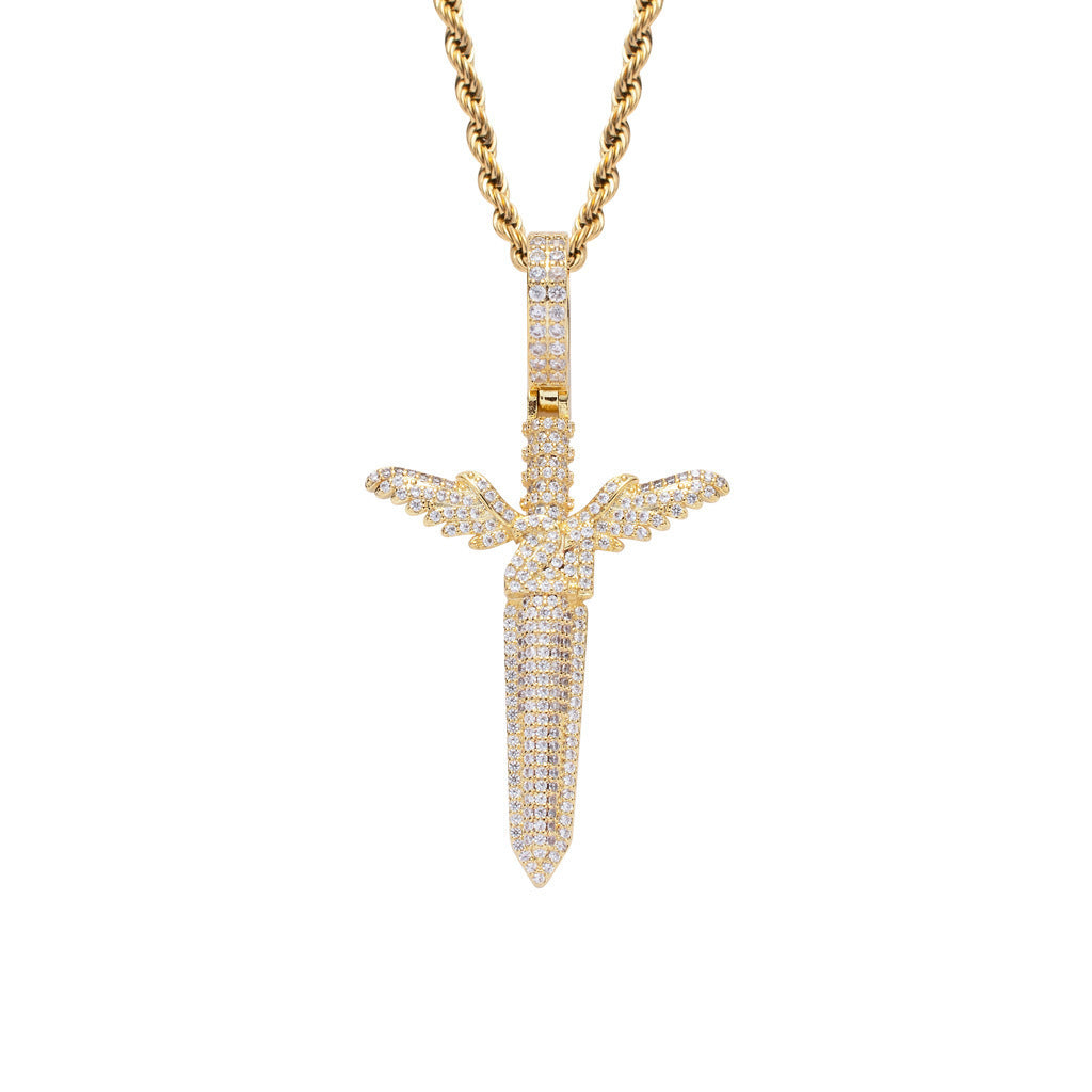 Iced Out Angel Sword Pendant - DATNEWDRIP